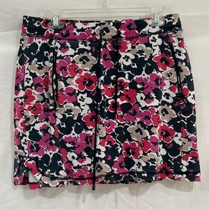 Jones New York Pink, Black & Cream Floral Drawstring Mini Skirt